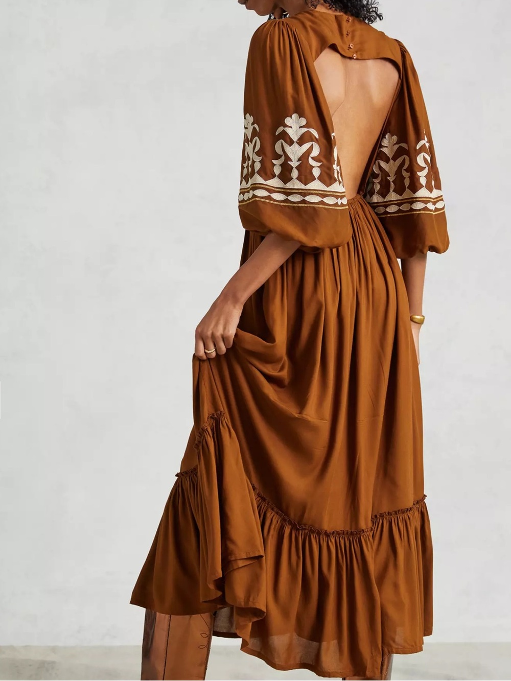 Anthropologie Let Me Be Embroidered Open-Back Maxi Dress Size S - Picture 3 of 13